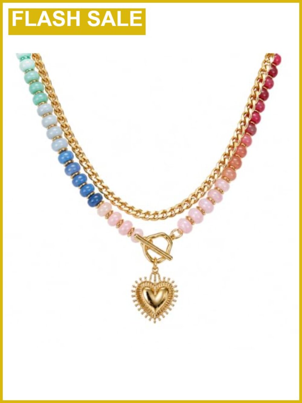 Tangle Free Layered Beaded Necklace Adjustable Choker Heart Charm Boho Summer